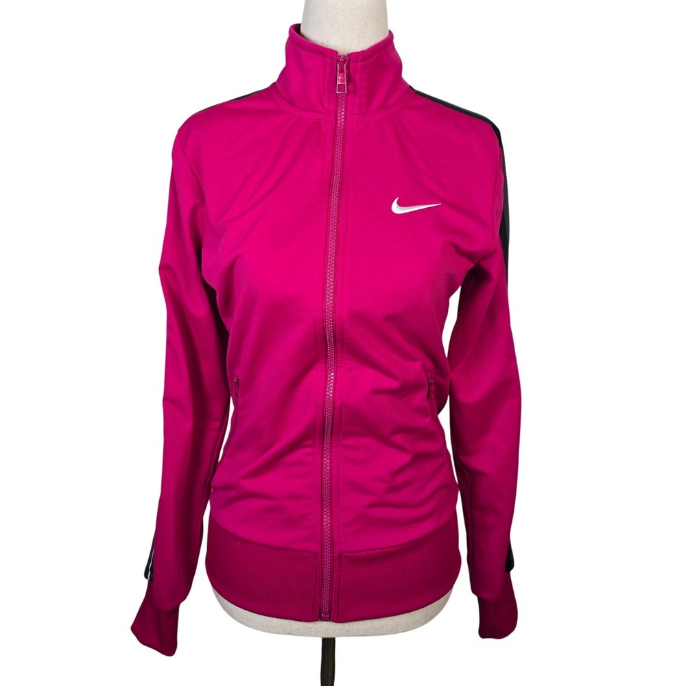 Nike Womens Pink Black Striped Full Zip Track Jacket Size S Track Running